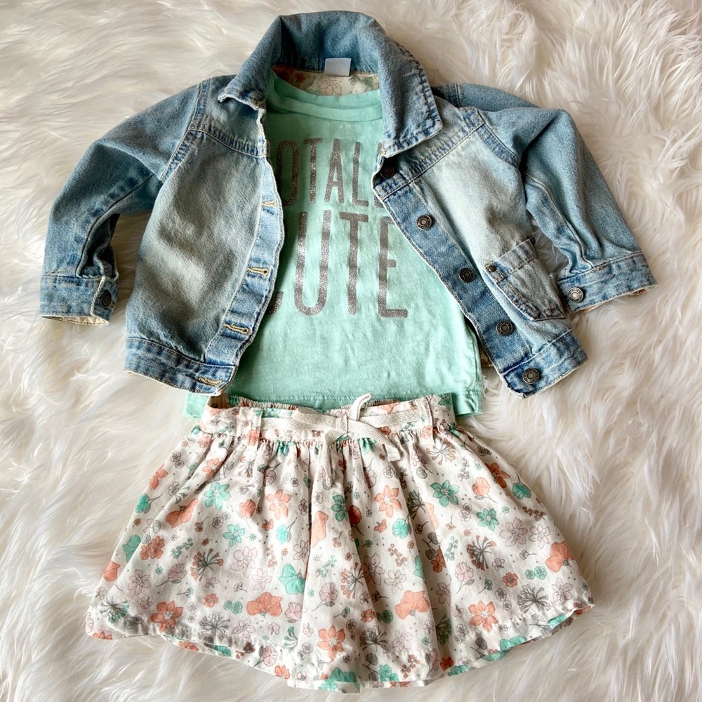 Carter’s Flower Skirt, Tee & Jacket Set 12M